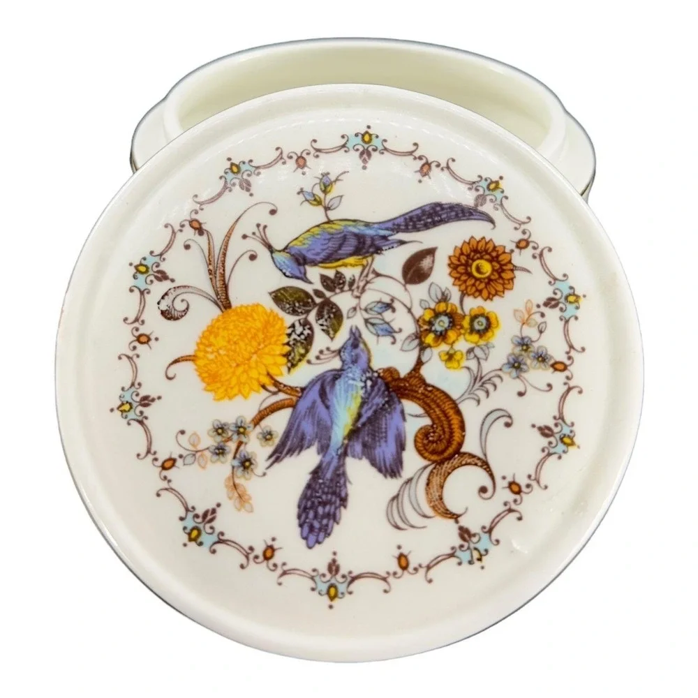 Sadler Fine Porcelain Trinket Box Blue Birds‎ England Vintage Jewelry Storage